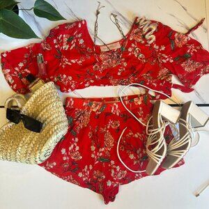 Sexy Floral Linen 2 Piece Set